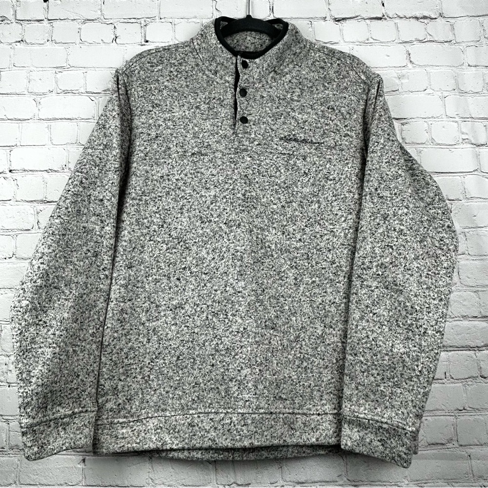 Eddie Bauer Men’s L Radiator Fleece Snap Mock Pullover Gray Black Heathered